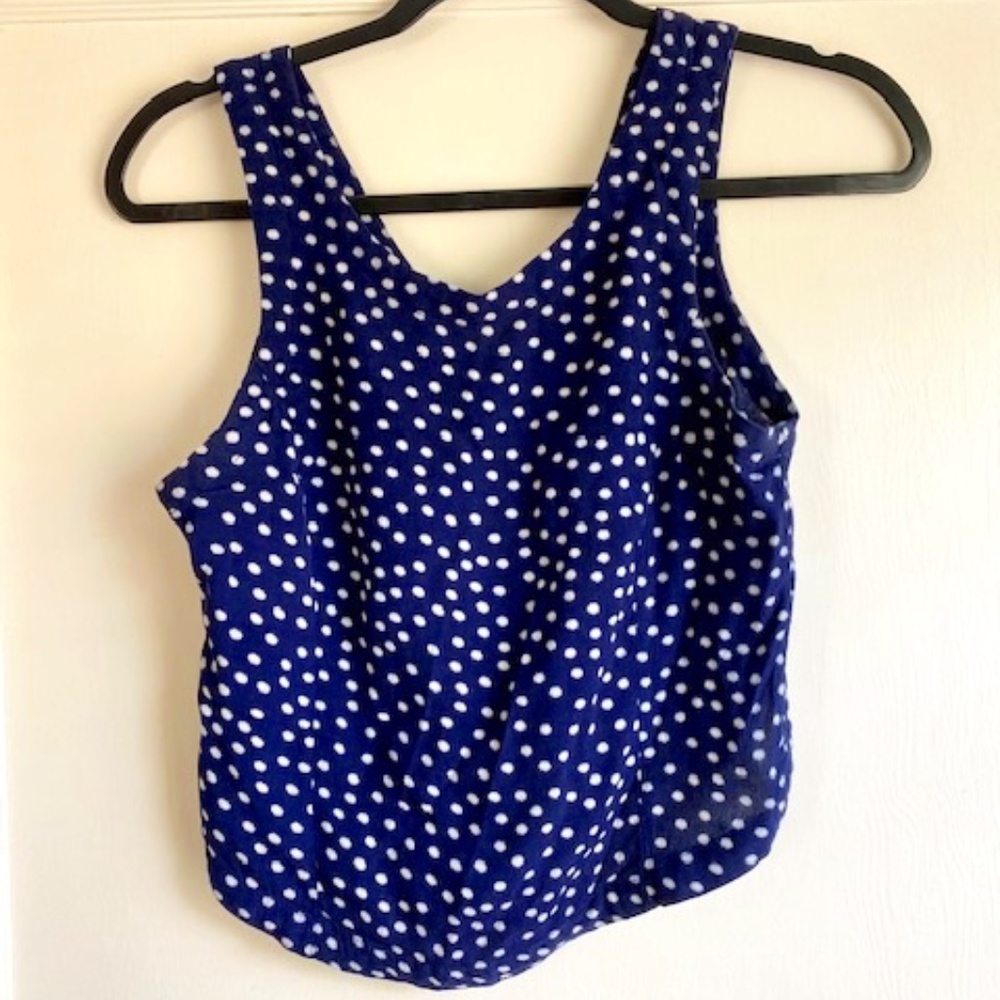 Blue and white polka dot top - S-XS